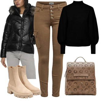 Outfity na zimu Pohodlný s Černá Bunda z umělých vláken/Nafukovací Bund/Puchová Bund/Péřová Bunda Only "Zimní outfit pro volný čas"Look: Klasické, Sportovní, Bezešvé, Pohodlný, Egirl, Šik, S Mokrým Vzhledem, Venkovní, Francouzské