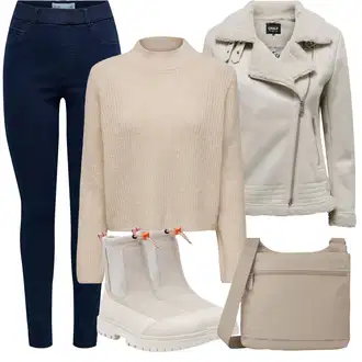 Motorka Zima Outfit s Šedá/Béžová/Khaki/Hnědá Bunda Zimní Bund Only "Zimní outfit pro volný čas"Look: Motorka, Jízda na koni
