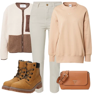 Tenis Outfit s Béžová/Růžová/Hnědá/Zlatý/Oranžová/Khaki Sportovní Mikina/Kožená bunda/Fleecová Mikina Nike Sportswear "Zimní outfity"Look: Volný čas, Atletika, Posilování, Tenis