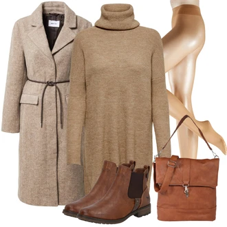 Outfit s Hnědá/Béžová Chelsea Boty/Kožená bunda/Plochá Kotníková Bota/Jezdecká Bota Mustang "Zimní outfity"