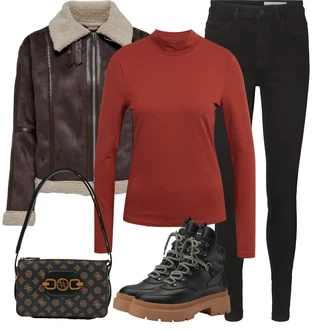 Prodyšné Outfit s Černá Šněrovací Kozačka na Platformě/Teniska na platformě/Bojová Bota/Trekingová Bota/Kožená kotníková bota/Zimní Tenisky/Chunky Tenisky/Šněrovací Kotníková Bota/Zimní kotníková bota Tamaris "Zimní outfity"