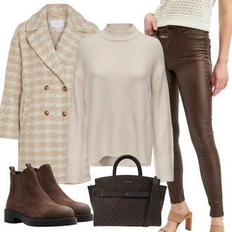 Elastan Outfit s Šedá/Tmavě zelená/Hnědá/Khaki/Tmavě hnědá Skinny Kalhoty/Jeggings/Kalhoty z Umělé Kůže/Legíny Kožený Vzhled/Tregíny/Kožený Legíny/Kožená Kalhoty orsay "Zimní outfity"