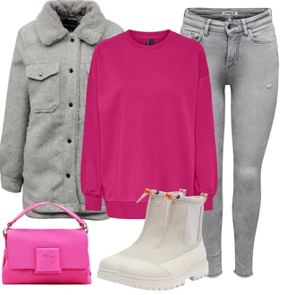 Pravá Kůže Outfit s Šedá/Béžová/Khaki/Hnědá Kožená bunda/Gumová Kotníková Bota Calvin Klein Jeans "Zimní outfity"