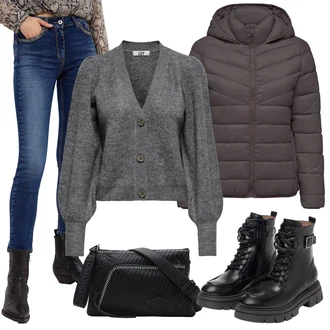 Outfit s Černá/Šedá/Béžová/Hnědá/Tmavě šedá Zimní Bund/Letní peřová bunda/Podzimní bunda/Sbalitelné Bund/Merino bunda/Prošívaná Bunda/Puchová Bund/Udržitelná bunda/Bunda s Kapucí/Nafukovací Bund Only "Zimní outfity"