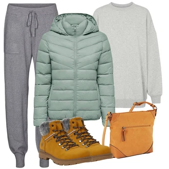 Outfity na zimu s Šedá/Tmavě šedá/Světle šedá Střmenová Kalhoty/Fleecová Kalhoty/Jogger Kalhoty/Pletený Legín/Termo Kalhoty/Cargo Tepláky VERO MODA "Zimní outfity"