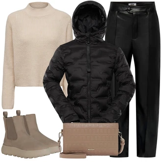 Respira Outfit s Béžová/Hnědá/Khaki Kožená bunda/Plochá Kotníková Bota/Teniska Zimní Tenisky/Gumová Kotníková Bota/Chelsea Boty Geox "Zimní outfity"