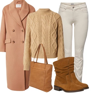 Outfit s Hnědá/Béžová/Žlutá Kozačka Zimní kotníková bota/Letní kotníková Kozačka/Klasická Kozačka/Vintage Kotníková Bota/Plochá Kotníková Bota/Kotníková Bota s Podšívkou/Bota se širokým nohavici Tamaris "Zimní outfity"