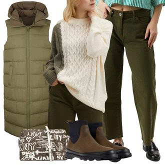 Outfit s Šedá/Tmavě zelená/Krémová/Hnědá/Tmavě hnědá Pánská taška/Shopper/Women's Cosmetic Bags/Dopisová peněženka DKNY "Zimní outfity"