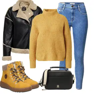Motorka Zima Outfit s Černá Bunda Kožená Bomber Bund/Kožené Bund/Vintage Bund/Kožená vintage Bunda/Neobvyklá Bunda/Motorkářské Bund/Bunda z Jehněčí Kůže/Bunda z Umělé Kůže Only "Zimní outfity"Look: Volný čas, Jízda na koni, Motorka