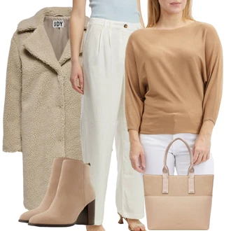 Ležérní Pracovní pohovor Outfit s Béžová/Hnědá Aldo "Zimní outfity"Look: Elegantní, Western, Ležérní, Chytrý příležitostný, Příliš oblečený, Klasické, Glamourové, Venkovský styl