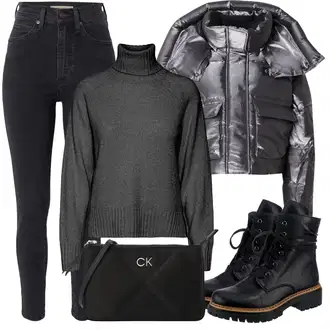 Outfit s Šedá/Tmavě šedá Bunda z umělých vláken/Nafukovací Bund/Reflexní Bund/Péřová Bunda/Neobvyklá bunda/Letní peřová bunda/Puchová Bund/Přechodné Bundy Calvin Klein "Zimní outfity"