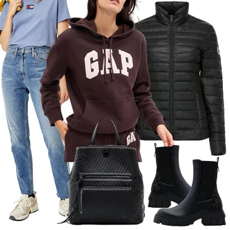 Krásný Outfit s Modrá/Světle modrá/Lilové barvy/Fialová Kožená Pánská Bund/Džíny Regular Fit/Mom Jean/Girlfriend Džíny/Vintage džíny/Zužující se Džíny/Dad Džíny/Formální Košile Tommy Jeans "Zimní outfity"Look: 70tá léta, Ležérní, Cool, Egirl, Francouzské, Mom, Krásný, S průsvitem