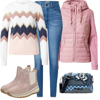 Outfit s Růžová/Fialová Prošívaná Bunda/Zimní Bund/Hybridní bunda/Neobvyklá bunda/Bunda 2v1/PodZimní Bunda/Bunda s Kapucí/Lyžařská bunda Ragwear "Zimní outfity"