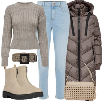 Outfity na zimu s Tmavě modrá/Béžová/Černá/Bílá/Khaki Páska s Kapsou/Pásek bez Přezky/Pásek Na Pas/Ležérní pásek/Široký Opasek orsay "Zimní outfity"