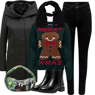 Lak Outfit s ?erná Koza?ka Ko?ená bunda/Chelsea Boty/Plochá Kotníková Bota/Ko?ená kotníková bota Only "Zimní outfity"Look: Gotický, S Mokrým Vzhledem, ?ik, Lak, Premium, Glamourové, Nadrozm?rné, Metal, Trendový, Elegantní