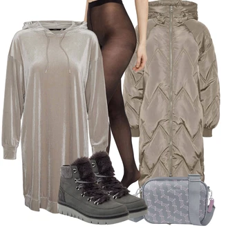 Elastan Outfit s ?edá/Bé?ová/Sv?tle ?edá/Hn?dá Mikinové ?aty VERO MODA "Zimní outfity"