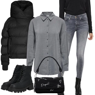 Outfity na zimu Grunge s Černá Only "Zimní outfity"Look: Lak, Metal, Grunge, Trendový, Váhy, Techno, Estetika