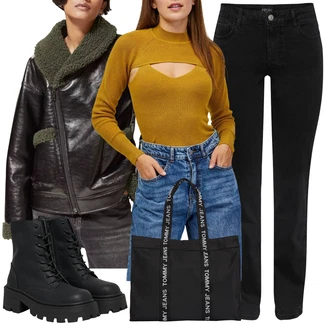 Outfity na zimu Grunge s Černá Only "Zimní outfity"Look: Lak, Metal, Grunge, Trendový, Váhy, Techno, Estetika