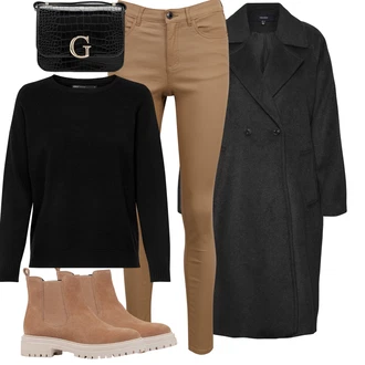 Respira Outfit s Hnědá/Béžová Letní kotníková Kozačka/Chelsea Boty/Kožená bunda/Gumová Kotníková Bota/Kotníková Bota s Podšívkou/Plochá Kotníková Bota Geox "Zimní outfity"