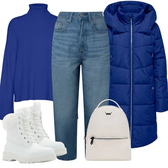 Zima Outfit s Krémová/Bílá Zimní Kozačka z jehněčí kůže/Zimní tenisky/Šněrovací Kozačka/Vycpaná Kozačka/Ovčí Kožešinová Bota/Boty do Sněhu/Zimní kotníková bota/Zimní bota Aldo "Zimní outfity"