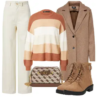 Outfity na zimu Pruhovaný s Hnědá/Oranžová/Béžová/Žlutá Jednoduchý Svetr/Svetr Niki/Svetr Carmen/Pletený Svetr/Basic Svetr/Zimní Svetr/Oversize Svetr Only "Zimní outfity"