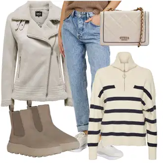 Motorka Zima Outfit s Šedá/Béžová/Khaki/Hnědá Bunda Zimní Bund Only "Zimní outfity"Look: Motorka, Jízda na koni