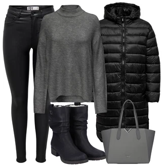 Outfity na zimu s hlubokým výstřihem s Šedá/Tmavě šedá Taška Přes Rameno/Shopper taška/Velká taška/Taška/Taška Na Rameno Vuch "Zimní outfity"