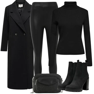 Zima Outfit s Černá Kožená bunda/Bota na platformě/Kotníková Bota s Podšívkou/Kotníková Bota Na Podpatku/Chelsea Boty/Letní kotníková kozačka/Zimní kotníková bota/Kožená kotníková bota/Bota na Platformě Only "Zimní outfity"