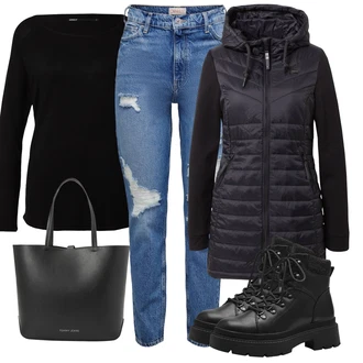 Outfity na zimu s Modrá/Světle modrá Boyfriend Džínové kalhoty/Girlfriend Džíny/Džíny s Dírou/Kožené bundy Only "Zimní outfity"
