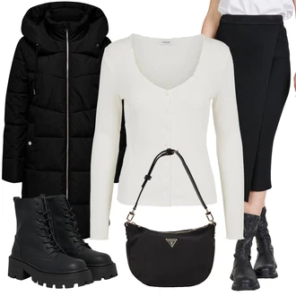 Outfity s kotníkovými botami s Černá/Fialová Midi Sukně/Zavinovací Sukně/Moderní Sukně/Tužková Sukně/Sukně do Délky Lýtka/Zimní Sukně/Vlněná Sukně/Pletená Sukně Guess "Zimní outfity"