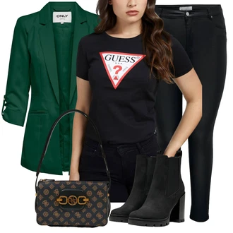 Zima Outfit s Černá Kožená bunda/Bota na platformě/Kotníková Bota s Podšívkou/Kotníková Bota Na Podpatku/Chelsea Boty/Letní kotníková kozačka/Zimní kotníková bota/Kožená kotníková bota/Bota na Platformě Only "Zimní večerní outfity"