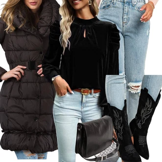 Z zadrgo spredaj outfit mit Bež Škorenj z zadrgo/Škornj s Platformo/Škornj z visokimi petami "Zimski outfit"