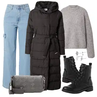 Outfit sa Svjetloplava Hlače sa Naramenicama/Stolarska hlača/Cargo Hlače/rupa hlača/Hlače s Prorezom Edited "Zimski look"
