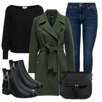 Outfit sa Crna Kožna gležnjača/Čizma s patentnim zatvaračem/motociklistička čizma/Gumena Gležnjača/Chelsea Gležnjača/Podstavljena Gležnjača/Ravna Gležnjača/Kožna Jakna/Motociklistička čizma/Čizma za Jahanje Only "Zimski look"