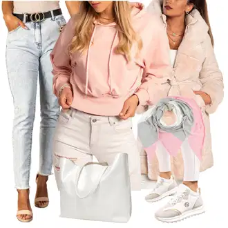Kombinacije od trapera Zima sa Pink/Bež/Plava Zimska Jakna fenzy "Zimski look"