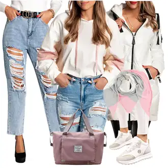 Kombinacije za zimu Visok S prorezom sa Pastelne boje Trapez Traperice/Kožne Cipele "Zimski look"