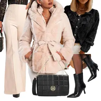 Outfit sa Pink/Bež/Plava Hlače za Trening/Duga Hlača/Široka Hlača fenzy "Zimski look"