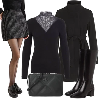 Elegantní Outfit s Černá Vlněný Kabát/Zimní Kabát Vlněný kabát/Scuba Kabát/Midi Kabát/Lodenový kabát Vila "Zimní outfit pro volný čas"Look: Klasické, Business, Cool, Elegantní, Moderní, Kancelář, Old Money, Příliš oblečený