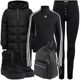 Denim outfits Zima mit Črna Gležnar na Vezalke Adidas Originals "Zimski outfit"