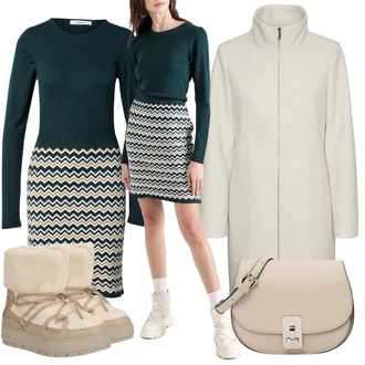 outfit mit Siva/Bež/Rjava/Khaki Plašč iz Kašmirja/Midi Plašč/Potapljaški Jopič/Pleten Plašč iz Flisa/Lahki Plašč/Plašč Tri Četrtine Dolžine/Loden Plašč/Softshell Plašč/Plašč z Zadrgo VERO MODA "Zimski outfit"
