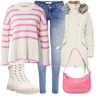 Kombinacije za zimu Prugasto sa Pink Nicky pulover/Prugasti Džemper Only "Zimski outfit"