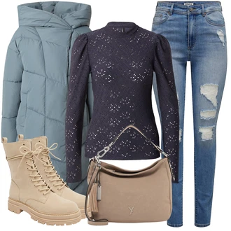 Beige Outfits mit Črna Only "Zimski outfit"