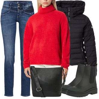 Black Outfits mit Rdeča Pletene velika velikost Vila "Zimski outfit"