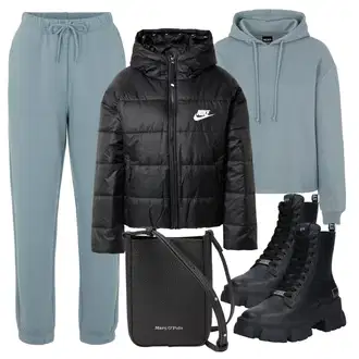 Outfit sa Siva/SvjetloPlava/Plava Sportske hlače/Duga Hlača/Hlače od muslina/Jersey Hlača/Štofaste hlača/Muška Kožna Jakna/Relax hlače/Udobna Hlača/Slip-on Hlača Pieces "Zimski outfit"