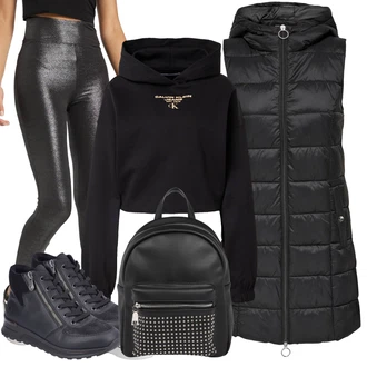 Lesk Outfit s Šedá/Tmavě šedá Kožený Legíny/Legíny s Vysokým Pasem/Legíny Kožený Vzhled/Kalhoty z Umělé Kůže/Vinylový Legín/Tregíny/Formovaná Legína/Slinky Kalhoty About You "Zimní look"