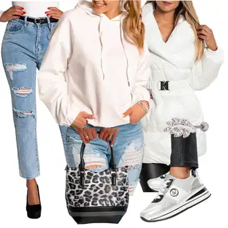 Kombinacije za zimu Visok S prorezom sa Pastelne boje Trapez Traperice/Kožne Cipele "Zimski outfit"