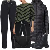 Outfiti S Hlačami Tipa 'mom Jeans Črna Zima za dame image