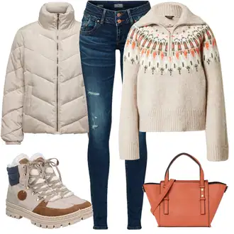 Nordijski uzorak Outfit sa Smeđa/Bež/Kaki Norveški Džemper/Vuneni Džemper/Zimski Džemper/Norveški Pulover lindex "Zimski outfit"