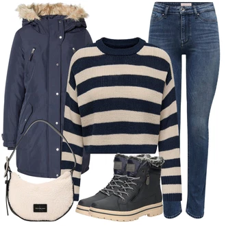 Kombinacije za zimu Prugasto sa Tamnoplava/Plava/Svjetloplava Džemper Only "Zimski outfit"