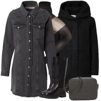 Jesen Outfit sa Crna/Siva/Tamnosiva Traper Haljina/Haljina od Samta/Košulja haljina Only "Zimski outfit"
